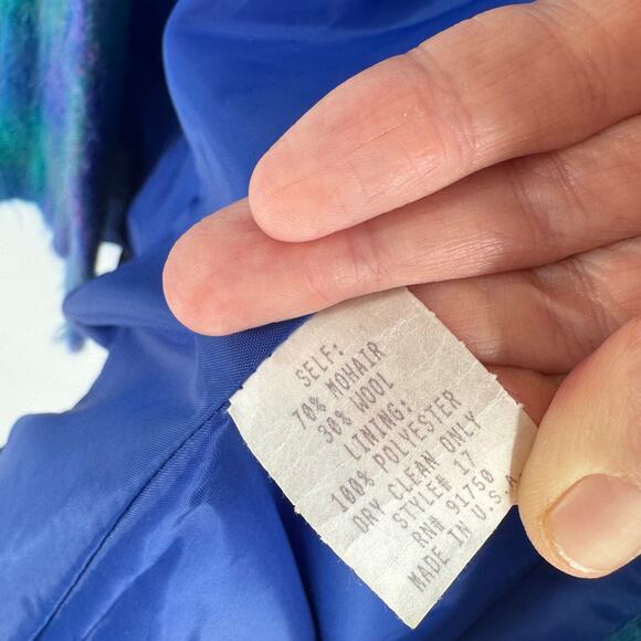 Vintage Hillary Charles Mohair Wool Blend Plaid Jacket Blue Green USA Made - Picture 5 of 10